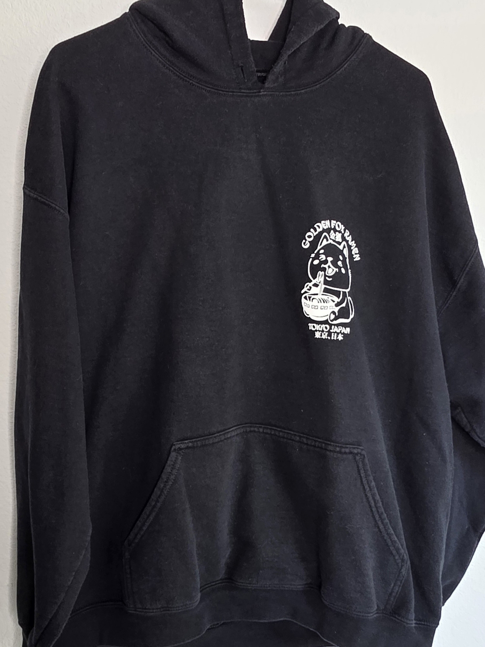 Black Crewneck Hoodie with White Tokyo Graphic
